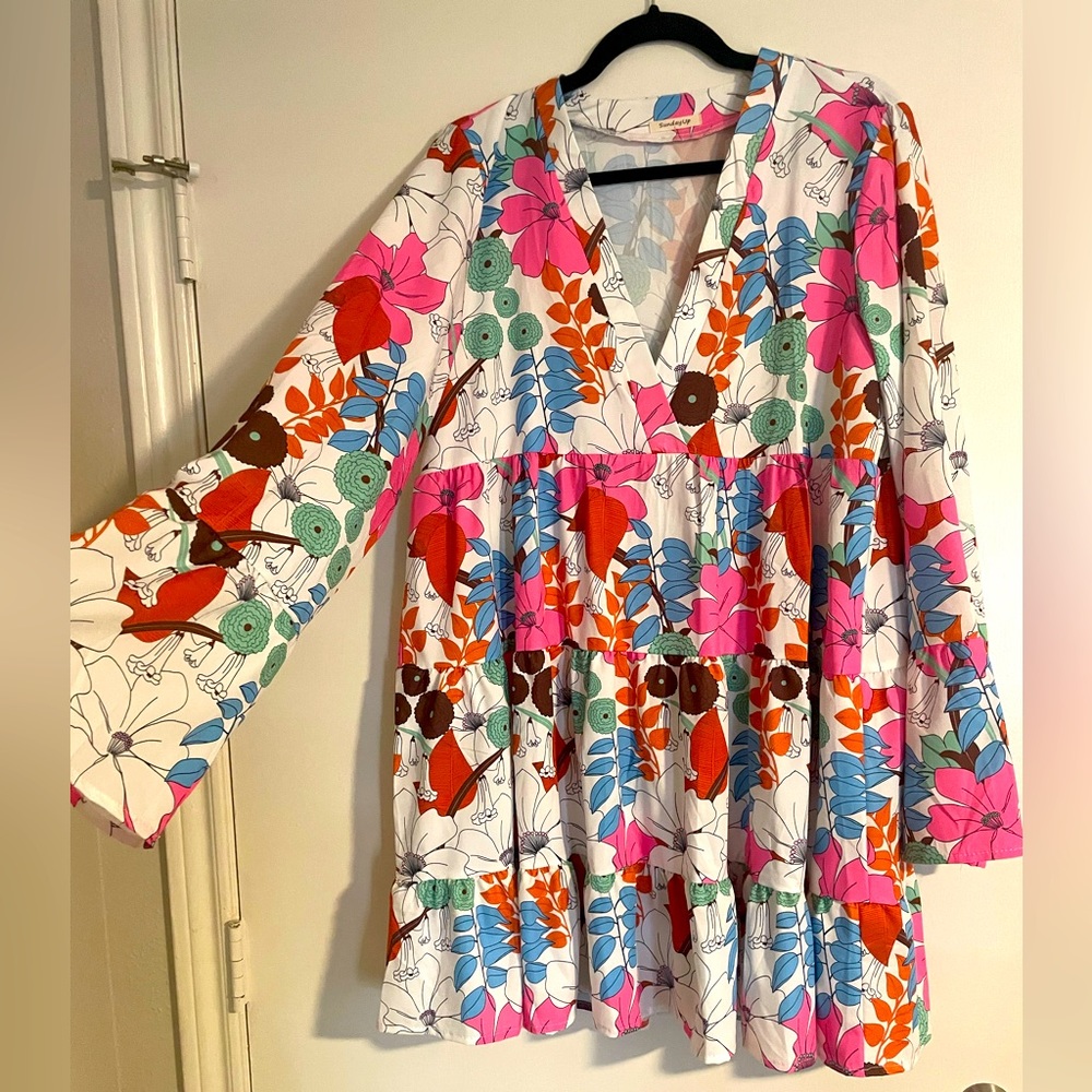 Sunday Up Long Sleeve Floral Boho Dress Size L